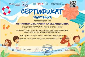 Всероссийский творческий конкурс «Волшебное мгновение моего лета» образовательного портала «НИКА»